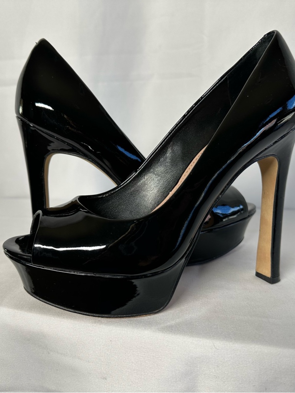 Vince Camuto Black Patent Peep-Toe Platform Heels